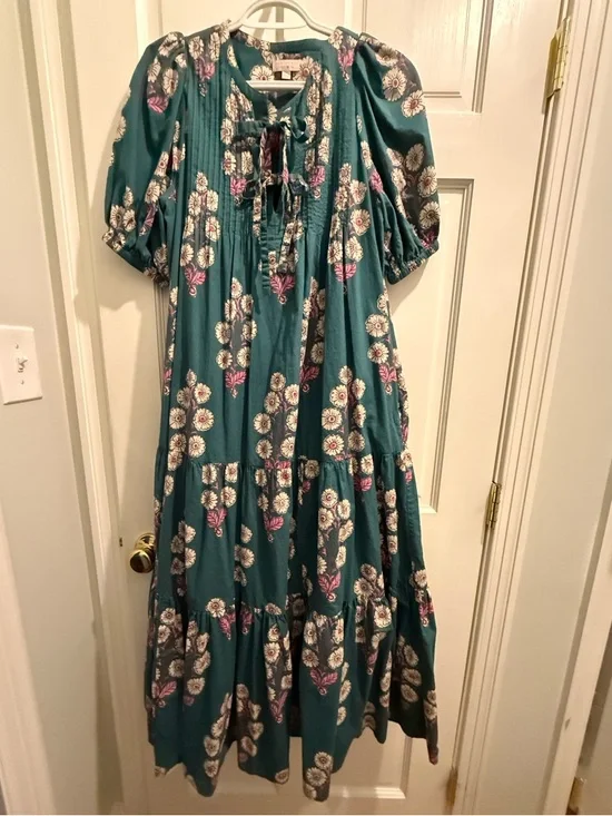 Pink Chicken Indira Pintucked Floral Dress in Evergreen Buttercup Floral - Picture 1 of 10